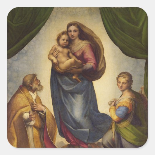 Sixtijnse Madonna van Raphael Vierkante Sticker (Voorkant)
