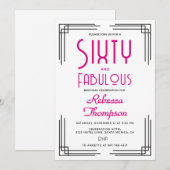 Sixty and Fabulous Hot Pink Art Deco 60th Birthday Kaart (Voorkant / Achterkant)
