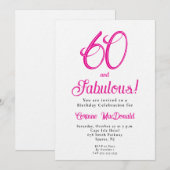 Sixty and Fabulous Script Pink 60th Birthday Party Kaart (Voorkant / Achterkant)