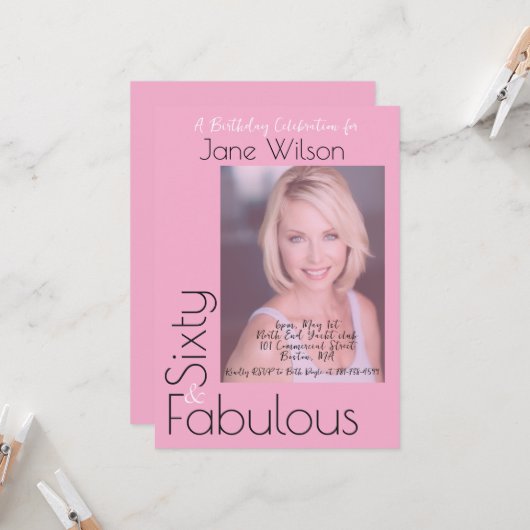 Sixty & Fabulous Invitation Pink Photo (Devant/Arrière en situation)
