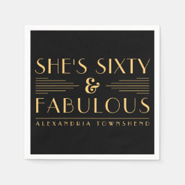 Sixty & Fabulous Lines Art Deco 60th Birthday Servet