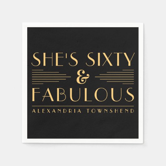 Sixty & Fabulous Lines Art Deco 60th Birthday Servet (Voorkant)