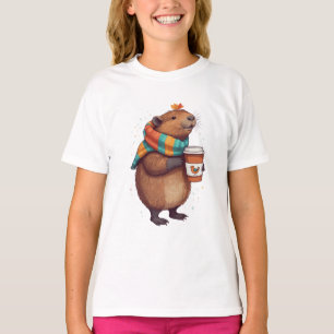 Sjaal-dragende capibara nippen koffie T-shirt