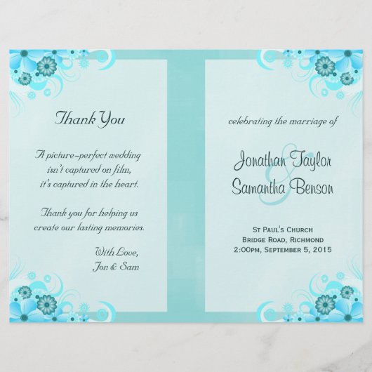 Sjablonen van het Aqua Blue Floral BiFold Wedding (Voorkant)