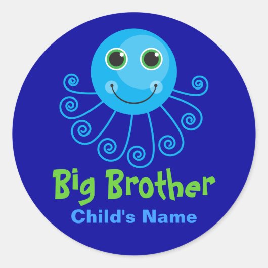 Sjabloon - Aangepaste Octopus Big Brother Kinderna Ronde Sticker (Voorkant)