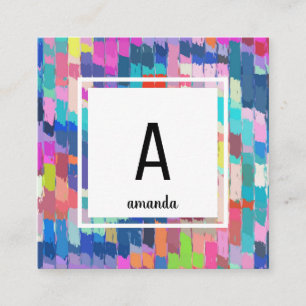 Sjabloon abstracte acrylverf penseel lijnstreken vierkante visitekaartje