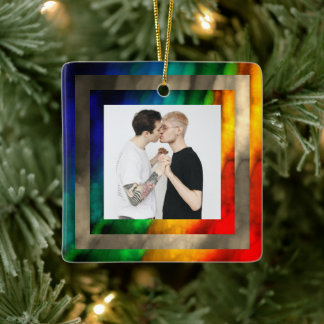 Sjabloon Afbeelding met regenboogLijsten LGBTQ Keramisch Ornament