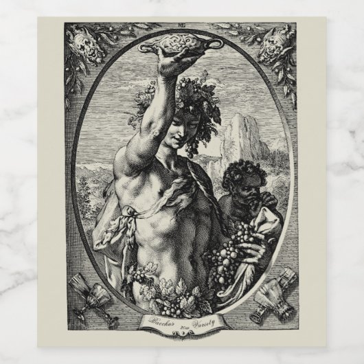 Sjabloon Antiek Bacchus-etiket Wijn Etiket (Enkel label)