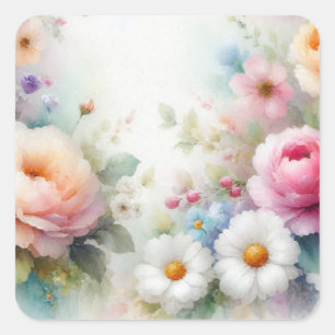 Sjabloon Aquarel Bloemen Voeg Uw Tekst Toe Vierkante Sticker