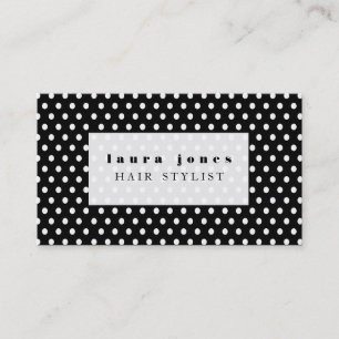 Sjabloon Black and White Polka Dots Hair Stylist Visitekaartje