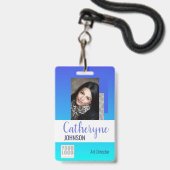 Sjabloon Bright Aqua Blue Ombre Logo Barcode ID Badge (Voorzijde met lanyard)