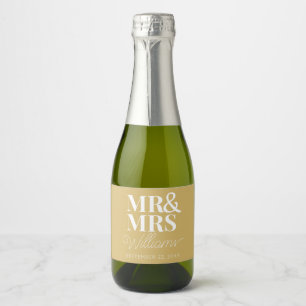 Sjabloon bruiloft gunst Mr. & Mrs. Naam Modern Min Sparkling Wijnetiket