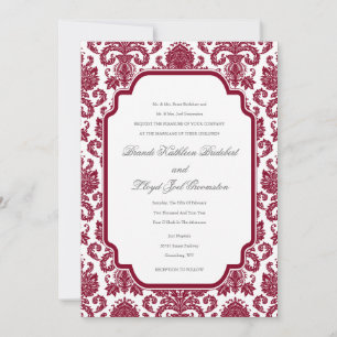 Sjabloon Burgundy Wedding Damask Pattern Kaart