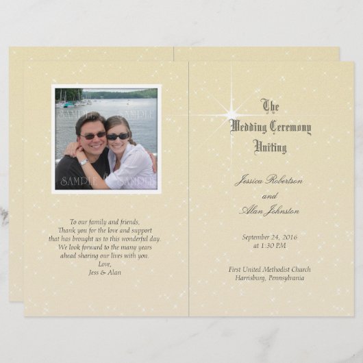 Sjabloon Champagne Sparkle Photo Wedding Program (Voorkant / Achterkant)