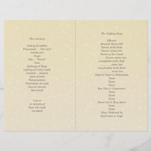 Sjabloon Champagne Sparkle Photo Wedding Program (Achterkant)