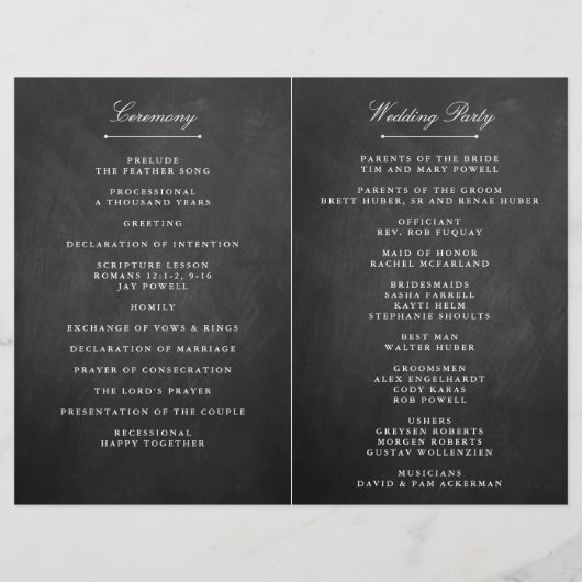 Sjabloon Chic Chalkboard Wedding Program (Achterkant)
