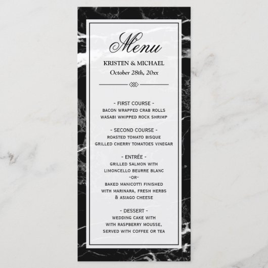 Sjabloon Elegant Black White Marble Wedding Menu (Voorkant)