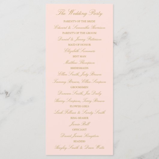 Sjabloon Elegant Blush Pink & Gold Wedding Program (Achterkant)