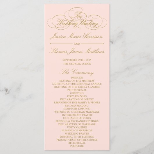 Sjabloon Elegant Blush Pink & Gold Wedding Program (Voorkant)