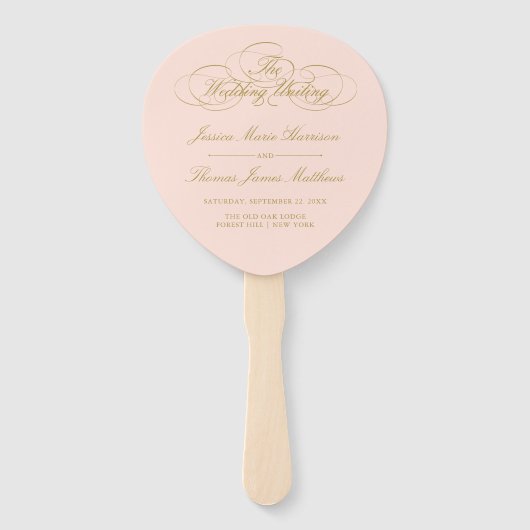 Sjabloon Elegant Blush Pink & Gold Wedding Program Handwaaier (Voorkant)