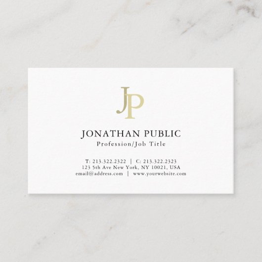 Sjabloon Elegant Monogram Professioneel Goud Wit Visitekaartje (Voorkant)