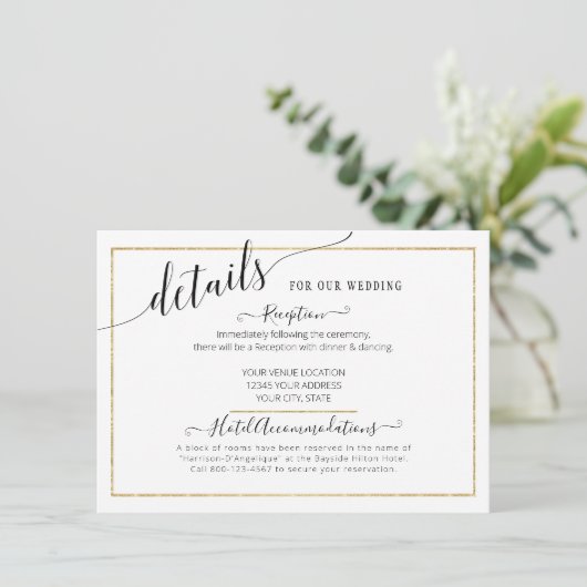 SJABLOON Elegant Script Gold Wedding Details (Staand voorkant)