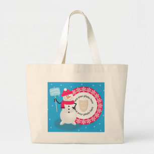 Sjabloon foto Prettige feestdagen Snowman Grote Tote Bag