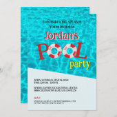 Sjabloon  Fun Birthday Pool Party Kaart (Voorkant / Achterkant)