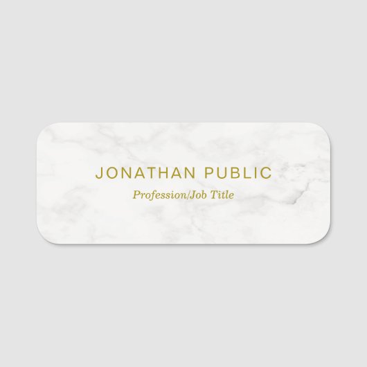Sjabloon Gold Text White Marble Modern minimalist Naamplaatje (Voorkant)