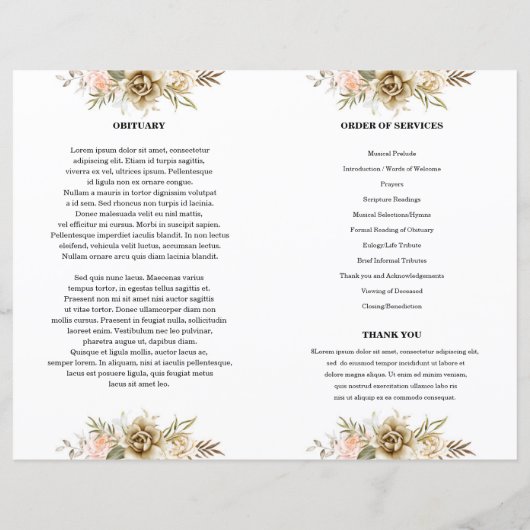 Sjabloon Golden floral Funeral Program (Achterkant)