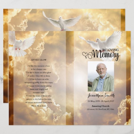 Sjabloon Golden sky Funeral Program (Voorkant / Achterkant)