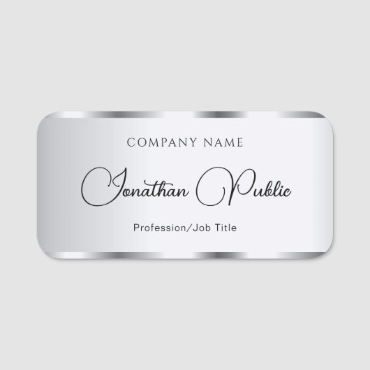 Sjabloon handschrift Elegant Typography Silver Naamplaatje (Voorkant)