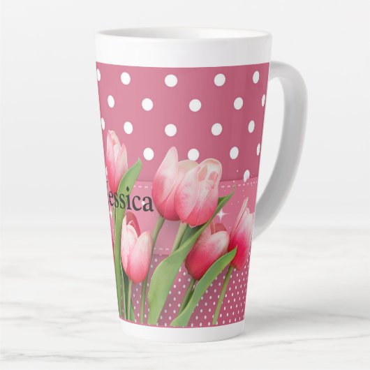 Sjabloon: inktbuisjes, roze en witte poka dots latte mok (Rechterhoek)