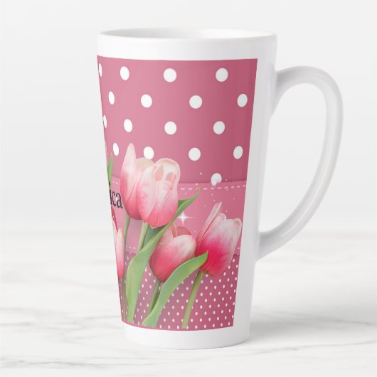 Sjabloon: inktbuisjes, roze en witte poka dots latte mok (Rechts)