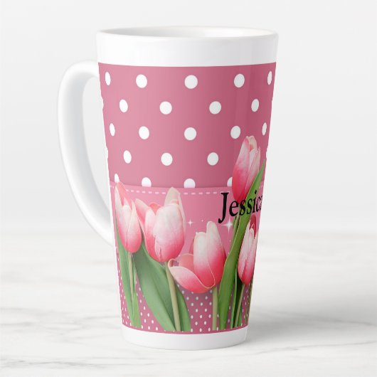 Sjabloon: inktbuisjes, roze en witte poka dots latte mok (Linkerhoek)