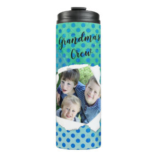 Sjabloon met blauwe polka stippen voor papieren fo thermosbeker