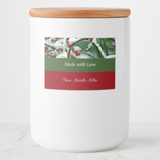 Sjabloon met voedseletiketten, rode bessen in snee voedselcontainer etiket (Voorkant)