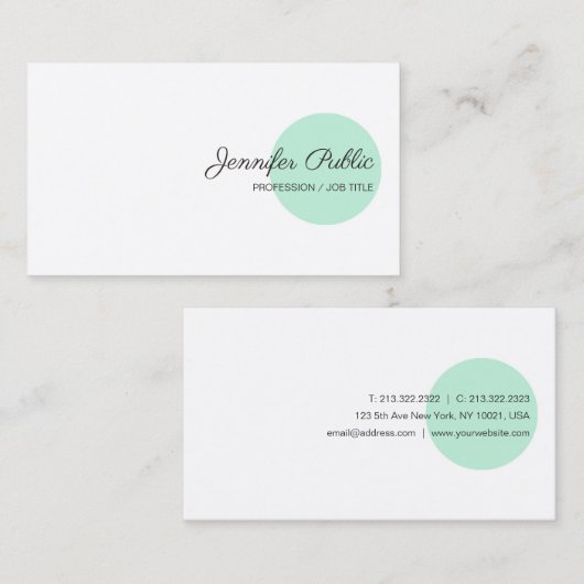 Sjabloon Mint Green White Modern Handscripttekst Visitekaartje (Voorkant / Achterkant)