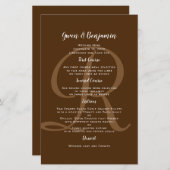 Sjabloon Monogram bruine bruiloft Entree Menu (Voorkant / Achterkant)