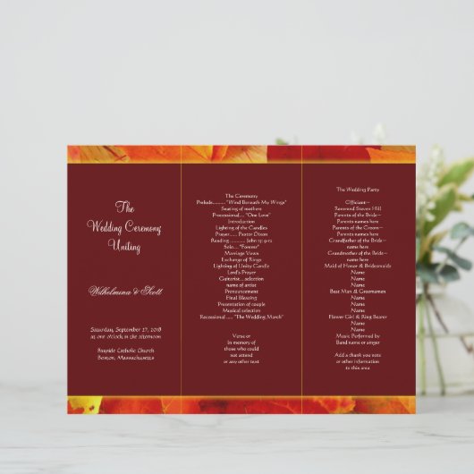 Sjabloon najaar programma van Burgundy Tri-Fold (Staand voorkant)