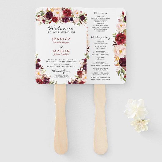Sjabloon programma Rustic Marsala Burgundy Fan Handwaaier (Voorkant en achterkant)
