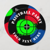 Sjabloon ronde pintball splatter party call kaart (Voorkant / Achterkant)