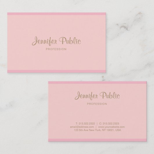 Sjabloon Roze Gouden Hand Script Modern Elegant Visitekaartje (Voorkant / Achterkant)