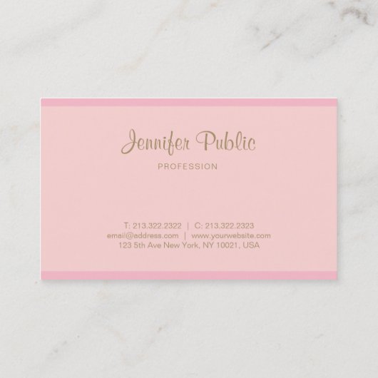 Sjabloon Roze Gouden Hand Script Modern Elegant Visitekaartje (Achterkant)