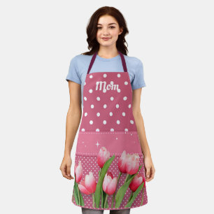 Sjabloon Roze Tulpen op Roze en Witte Stippen Schort