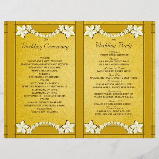 Sjabloon Rustic Gold Floral Wedding Program (Achterkant)