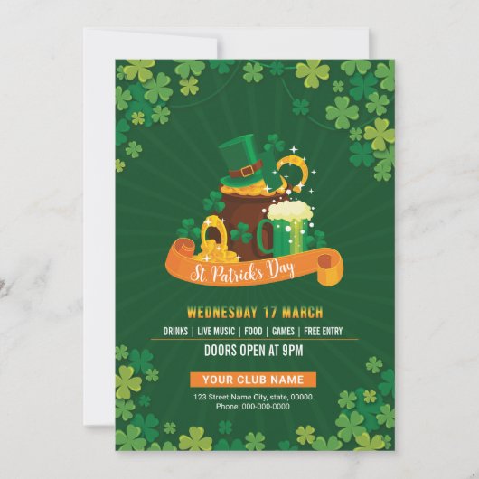 Sjabloon Sint-Patrick's Day Uitnodiging (Voorkant)