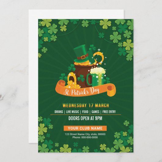 Sjabloon Sint-Patrick's Day Uitnodiging (Voorkant / Achterkant)