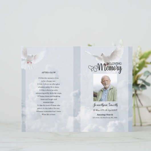 sjabloon sky & dove Funeral Program (Staand voorkant)