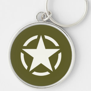 Sjabloon Ster Vintage op Kaki Groen Sleutelhanger